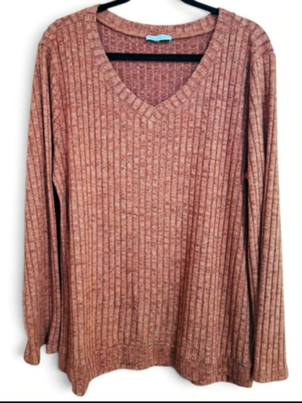 Women's Rust Long Sleeve V~Neck Plus Size Sweater Top~1XL 1X (16-18)